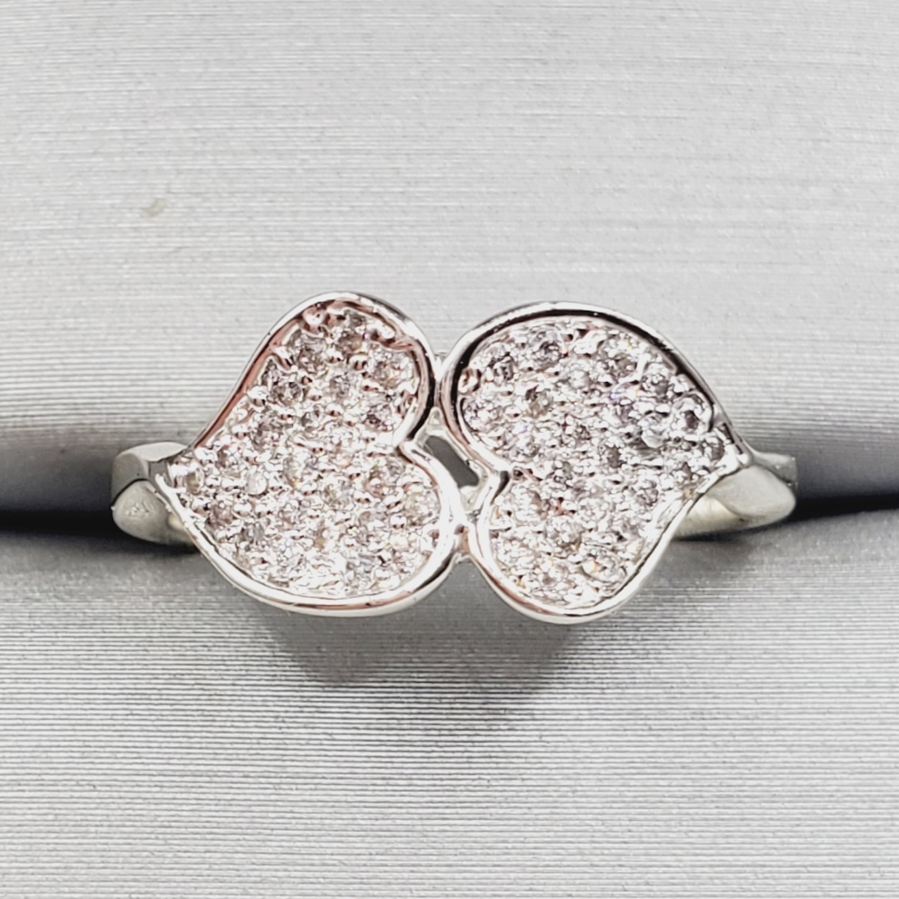 Sparkling Double Heart Silver Ring